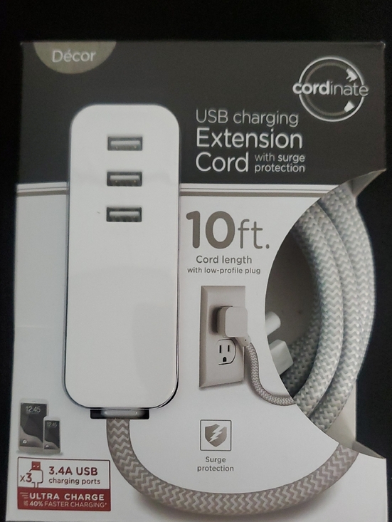 cordinate Other - White USB Charging Extension Cord with Surge Protection